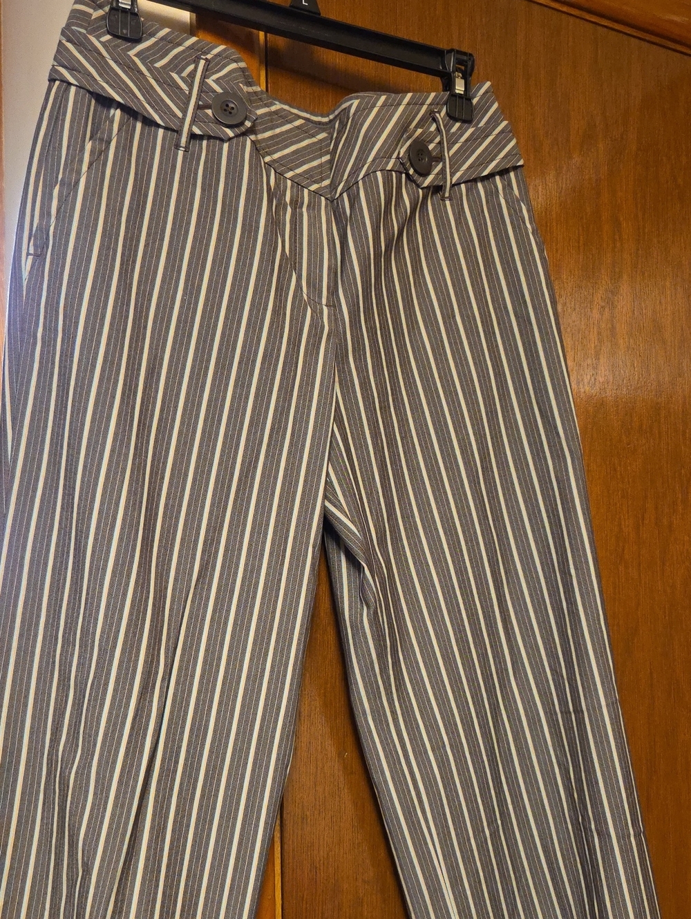 WORN ONCE LOFT Striped Wide-Leg Trousers in Gray and Teal